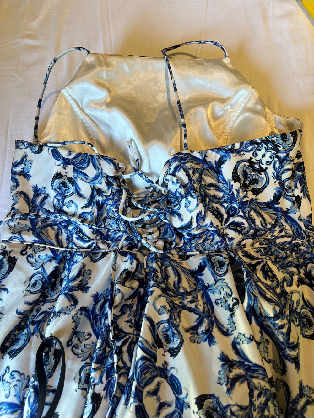 Stacy Adams Blue and White Floral Midi Dress 12 prom dinner occasions pocket - Picture 5 of 12